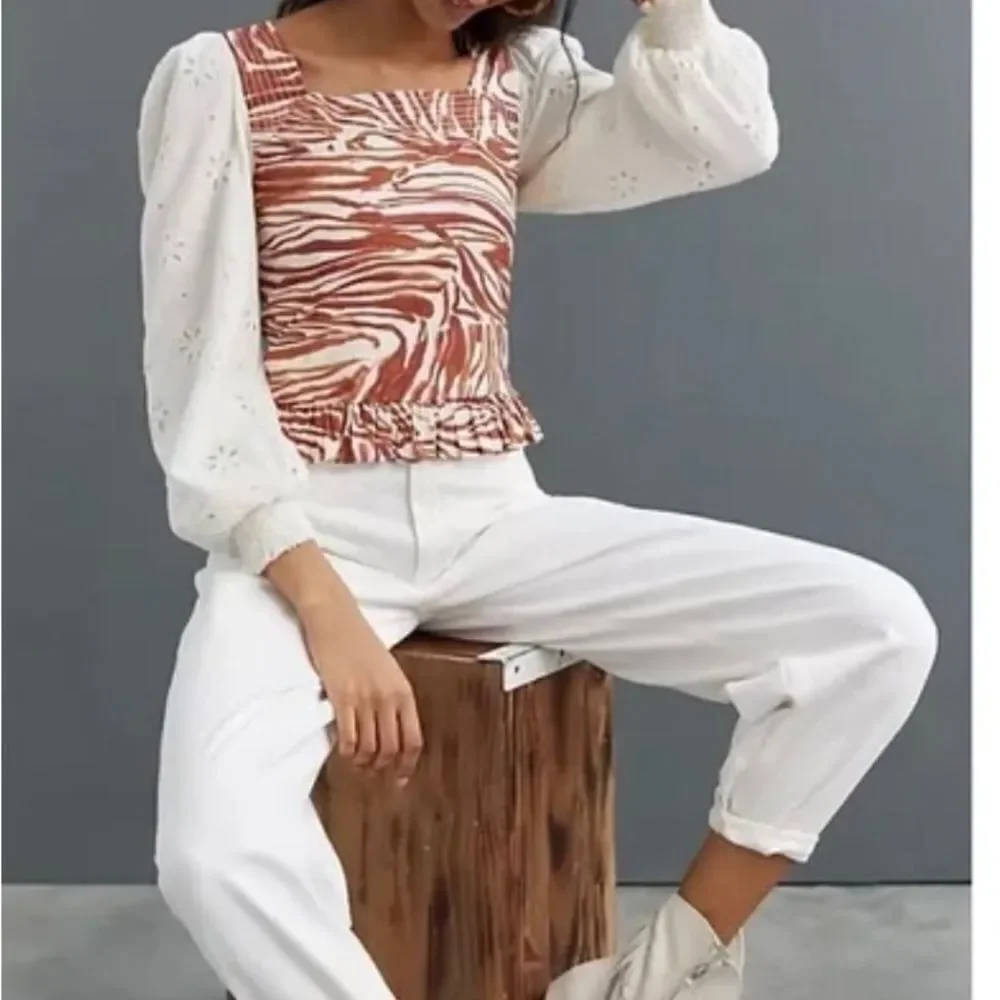 NWT Anthropologie Love The Label Smocked Puff-Sleeve Top size M Blouse